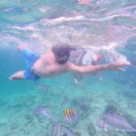 Man snorkeling in crystal clear turquoise waters with colorful tropical fish at Fun Punta Cana Tours